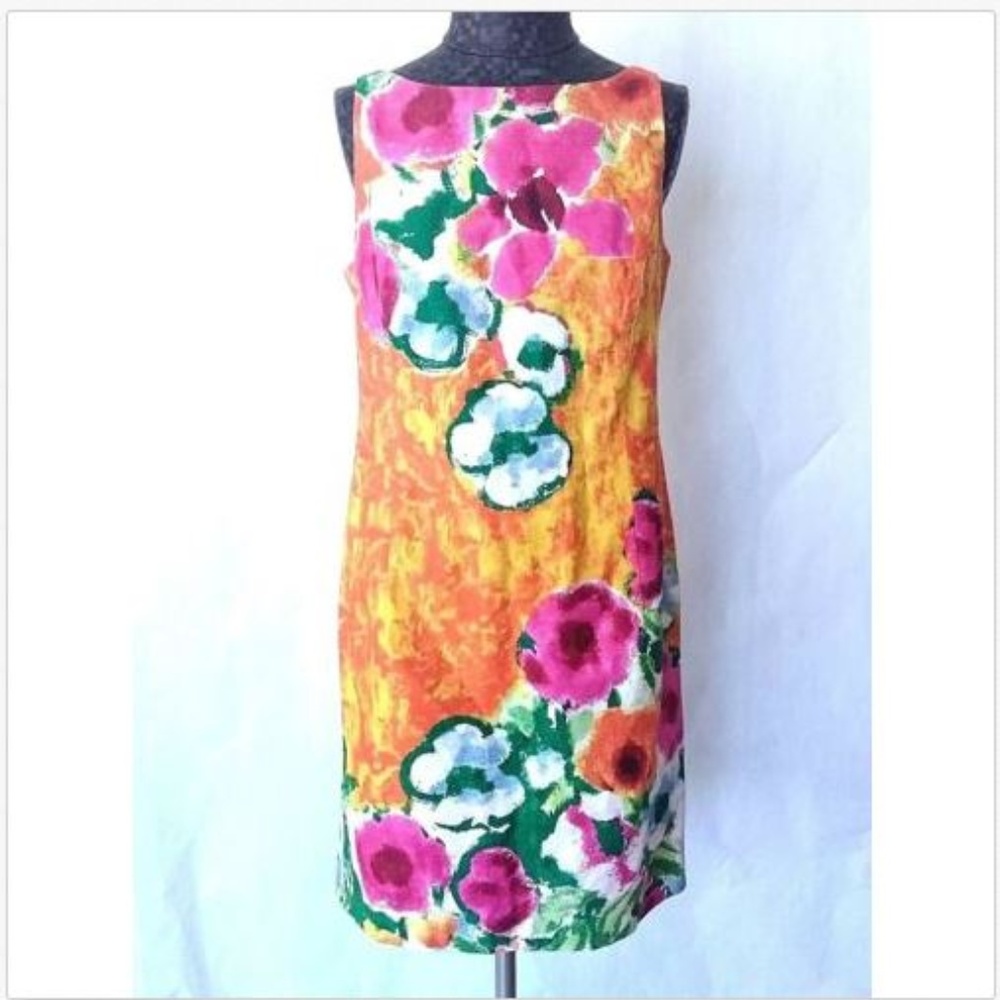 Jones New York Dress Floral Orange Cotton Size 10